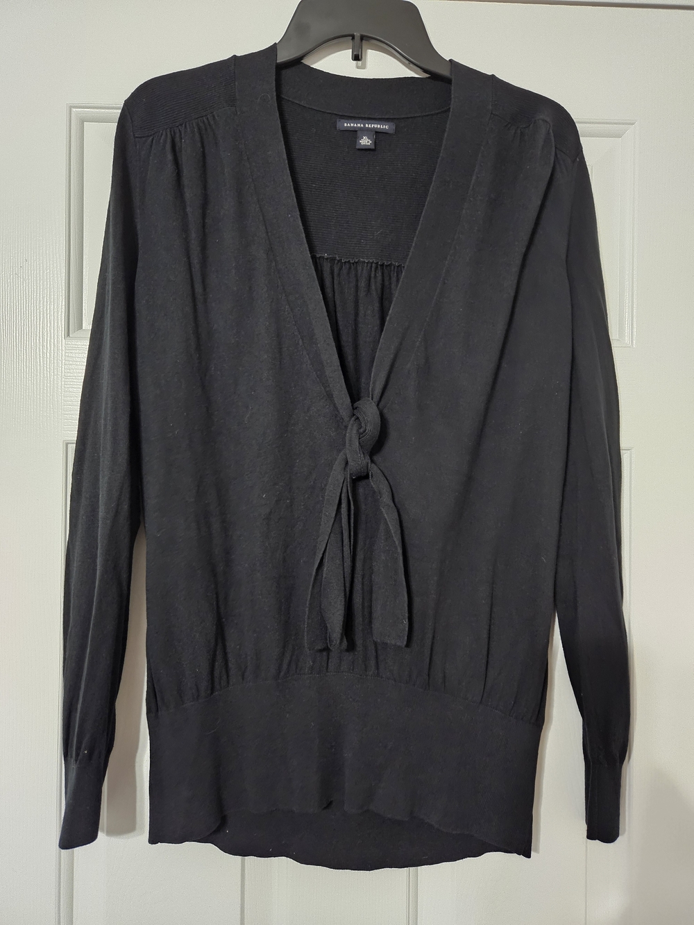 Banana Republic Black Gathered-Back Crewneck Sweater
